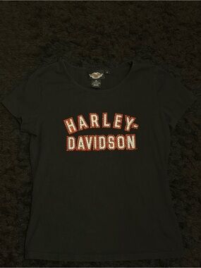 Harley-Davidson Black Tee with Red & White Studded Logo